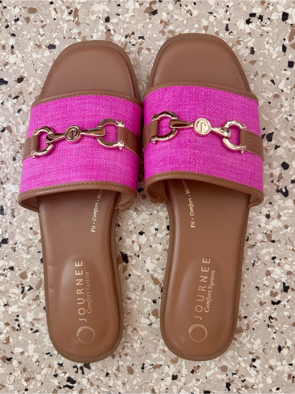 Journee Collection Pink & Brown Slide Sandals